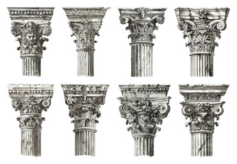 Fototapeta premium PNG Classical architectural column capitals on transparent background