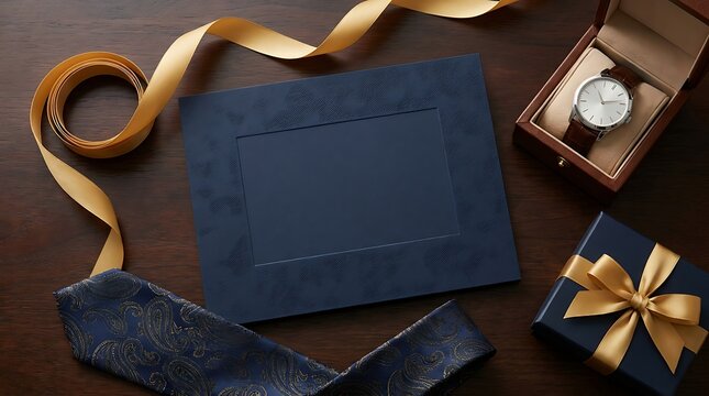 Elegant father's day greeting card with classic wristwatch and gift box