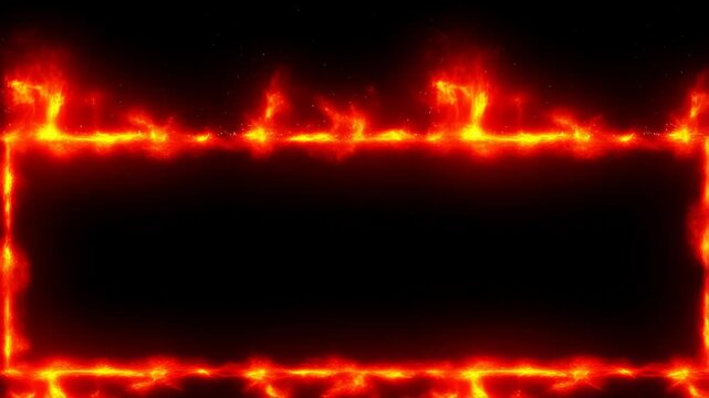 Fiery border animation: dynamic flames forming a frame on black background