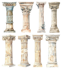 Fototapeta premium PNG Classical architectural column illustrations on transparent background