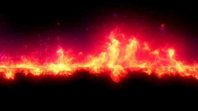 Fiery wave of rising flames illuminates the dark with vibrant energy