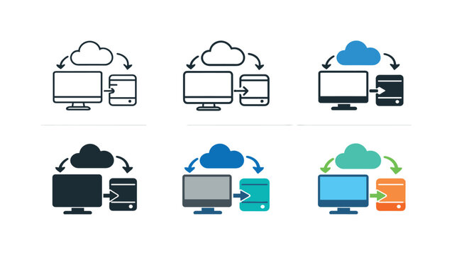 Data protection and backup icon showing a computer, cloud, external storage,