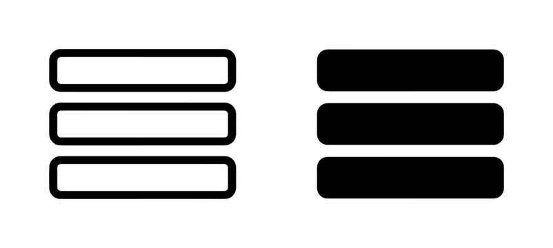 Hamburger Menu Icons, Navigation Bar Symbols, Three Lines UI Elements, White and Black Contrast
