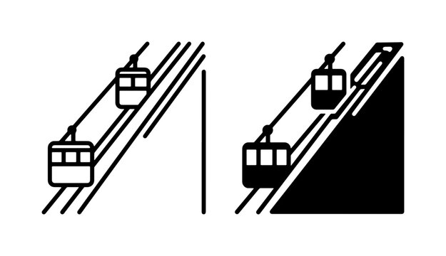 Cable Car Icons, Gondola Lift Symbols, Aerial Tramway Graphics, Ski Lift Transport Vector Set