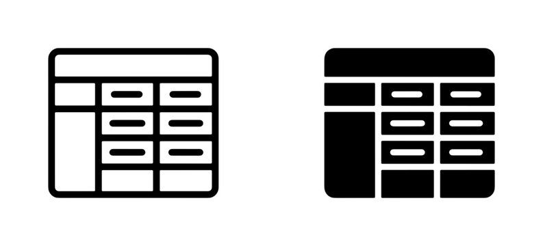 Table Icons, Data Grid and Spreadsheet Symbols, Outline and Solid Styles, Business and Finance Concepts