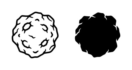 Asteroid Vector Icons: Cosmic Space Rock, Celestial Body, Meteorite, Space Exploration, Black and White © Mahmuda