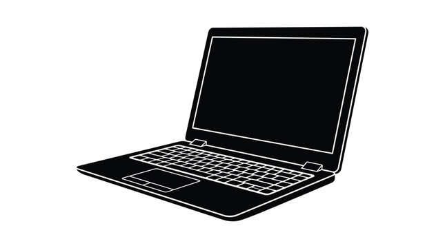 Open laptop computer with keyboard and touchpad depicted as a black silhouette notebook portable device technology