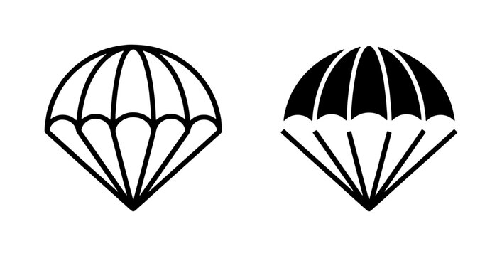 Parachute Icons Set, Skydiving Equipment Vector Graphics, Aerial Descent Symbols, Adventure Sport Illustration