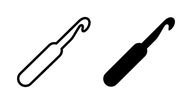 Crochet Hook Icons, Crafting Tool Vector Graphics, Handmade Hobby Supplies, Knitting Needle Symbols