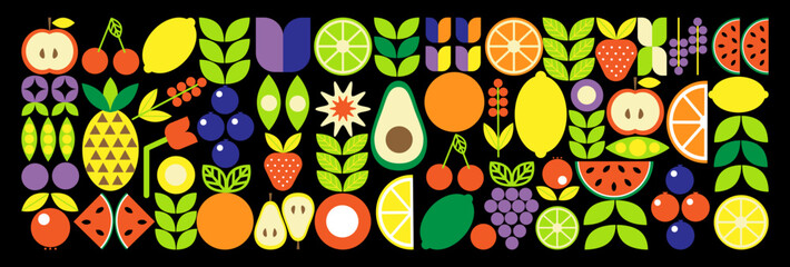 Bauhaus fruit and berry abstract. Natural flower plant with simple shape, abstract eco farming concept. Vector minimal banner © Oxana