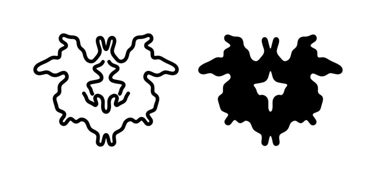 Rorschach Inkblot Test Icons, Psychological Assessment Symbols, Abstract Symmetry Vector Art