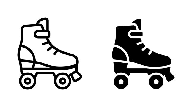 Retro Roller Skate Icons, Vintage Quad Skates, Classic Sport Footwear, Outdoor Activity Vector Graphics