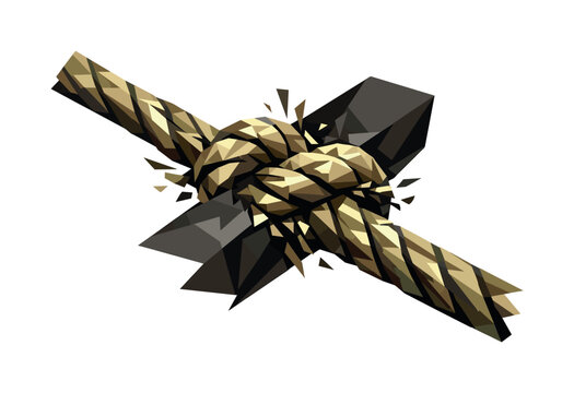 rope knot tighten, the obstacle and tension moment showing angular rope fibers