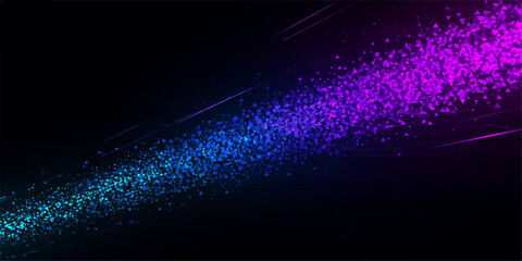Abstract Dynamic Background with Shimmering Blue to Purple Particle Trail on a Dark Backdrop. © Md