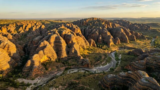 bungle bungle range western australia aerial panorama sunset 4k video