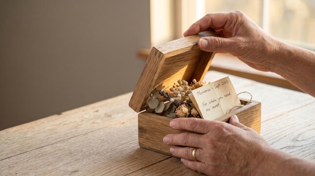 Opening a wooden treasure chest filled with memories and trinkets