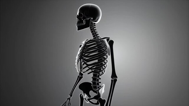 3D animated skeletal motion sequence in grayscale