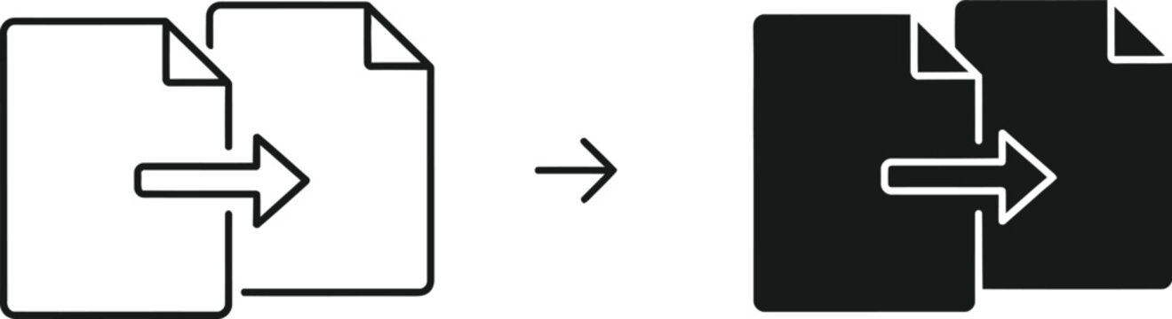 Data migration icon set line art and solid fill versions for digital use