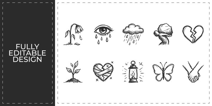 Technology and artificial intelligence icons showing robot brain circuit and digital data symbols for future innovation and modern computing science