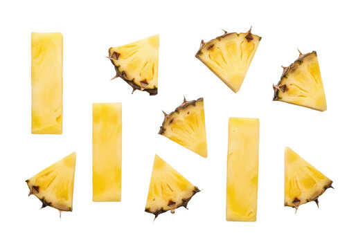 Fresh pineapple slices and chunks isolated on transparent background