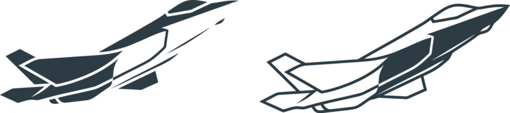 F-35 Fighter Jet Vector Illustration Set &mdash; Military Aircraft Silhouette, Line Art, Squadron Formation, and Isometric Views for Aviation Badges and Patriotic Designs