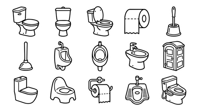 Bathroom and toilet hygiene elements icon set