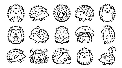 Fototapeta premium Set of charming hedgehog icons in different actions
