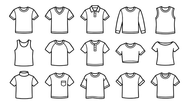 Set of various t-shirt and tank top styles