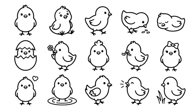Cute Little Chicks Cartoon Character Set