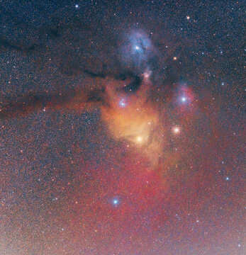 Detailed Shot of Colorful Rho Ophiuchi Nebula Complex in Deep Space