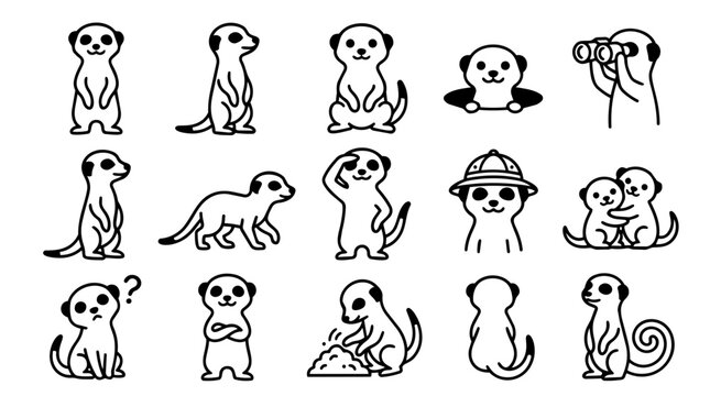 Set of diverse meerkat character icons