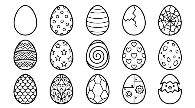 Set of Easter eggs outline icons with various patterns