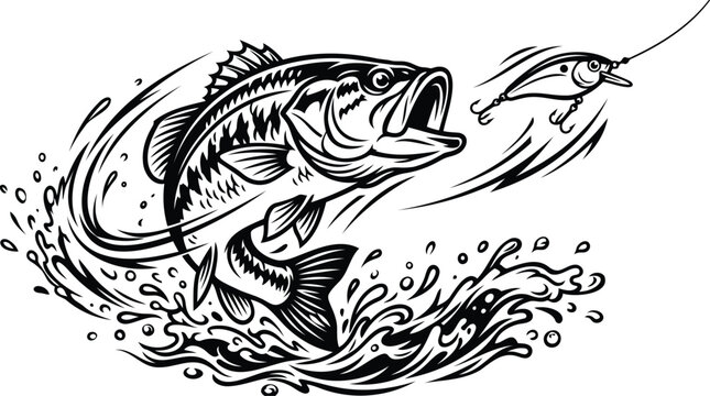 Large mouth bass fish jumping for a fishing lure