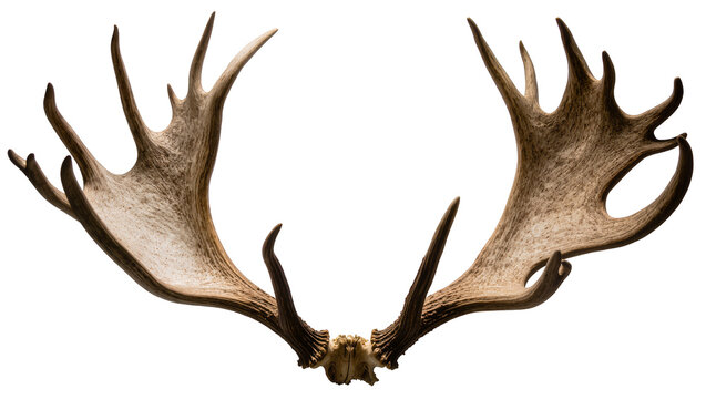Large moose antlers with complex branching structure, isolated on transparent background