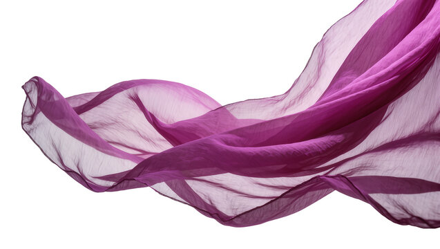 Flowing sheer purple fabric with soft folds, isolated on transparent background