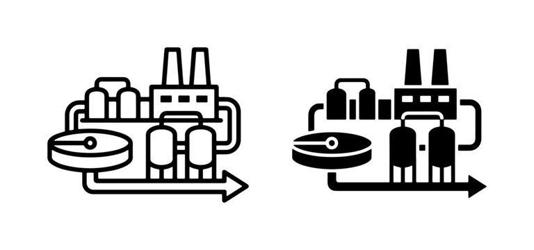 Industrial Wastewater Treatment Plant Icons, Water Purification Factory Vector Graphics, Environmental Engineering Symbols