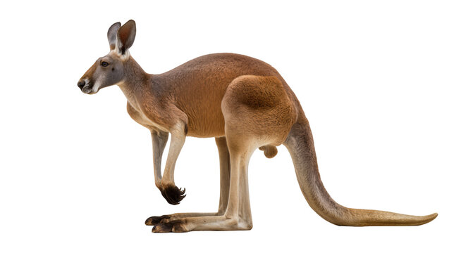 Red kangaroo standing alert, isolated on transparent background