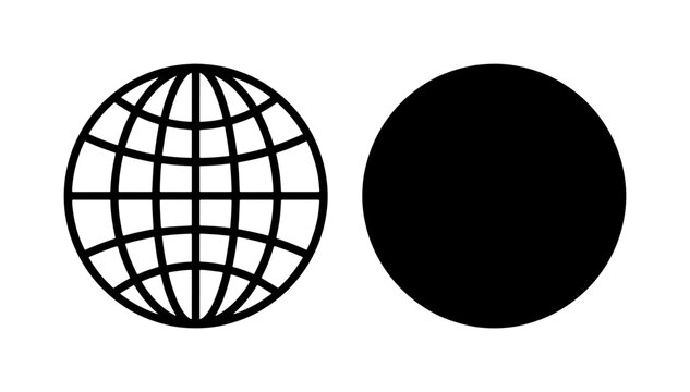 Global Network Icon, World Map Symbol, Digital Connection, Internet Access, Black and White Vector Graphics
