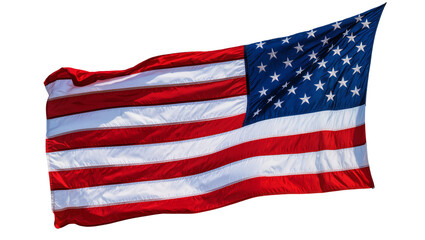 Fototapeta premium Waving American flag with red and white stripes and blue field of stars, isolated on transparent background