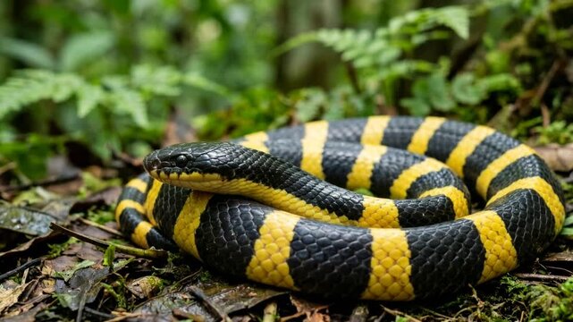banded krait thailand rainforest close up morning light video