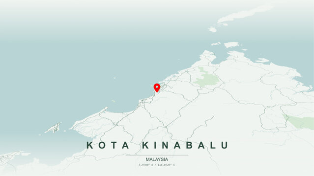 Modern minimalist vector map of Kota Kinabalu, Sabah, Malaysia. High-quality scalable illustration of Kota Kinabalu city grid for posters design.