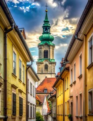 Obraz premium Historic European city street with baroque church.