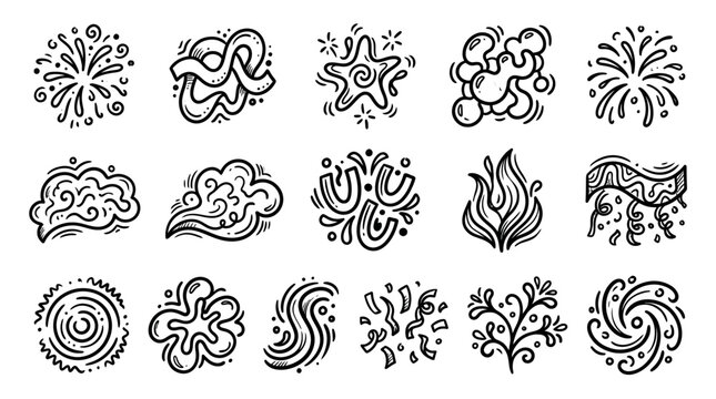 Collection of black and white swirls.