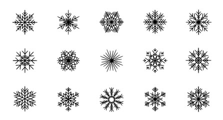 Winter snowflake icon vector set featuring detailed geometric ice crystals for Christmas decoration holiday greetings and seasonal cold weather design © Mohammad