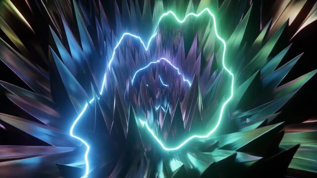 Abstract neon jellyfish dance in dark fluid ocean