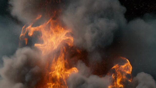 Wildfire spreading through dense forest at dusk