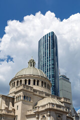 Naklejka premium The First Church of Christ Scientist beside One Dalton Street skyscraper in Back Bay neighborhood in Boston, Massachusetts