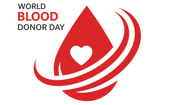 World blood donor day emblem red drop heart and swirl design