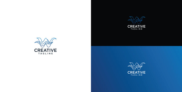Logo design. Wavy W letter logo design, water splash vector.