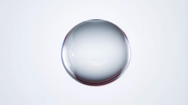 Slow motion close up of glass sphere rotating and revealing internal reflections on clean white studio background